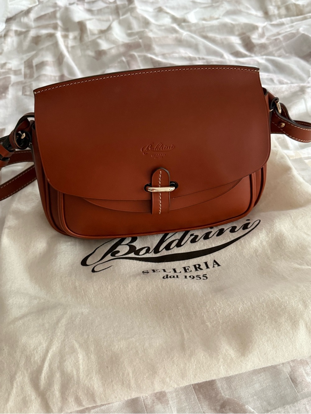 Baldinini Tan-Brown Leather Crossbody Saddle Bag